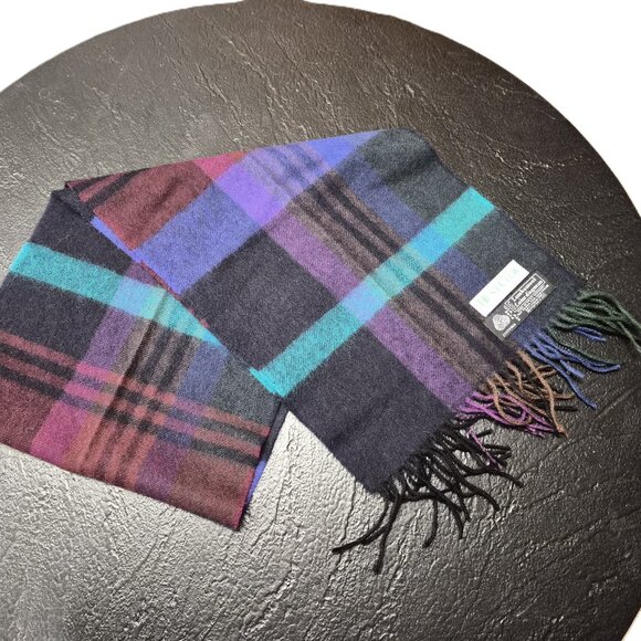 VTG Hunt Club Plaid 100% Lambswool Scarf West Germany Jewel Tones DarkAcademia - Picture 3 of 5